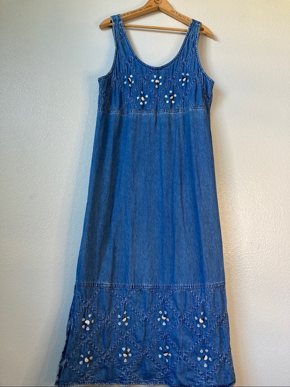 Vintage 90s Agapo Denim Jumper Dress Buttons details Sleeveless Relaxed Fit M